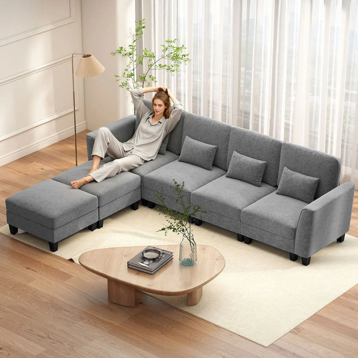 280 cm U-Shaped Sectional Sofa with 2 Ottomans & USB Charging Ports-Grey