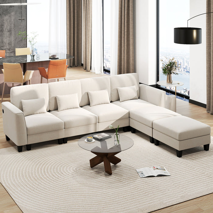 280 cm U-Shaped Sectional Sofa with 2 Ottomans & USB Charging Ports-Grey