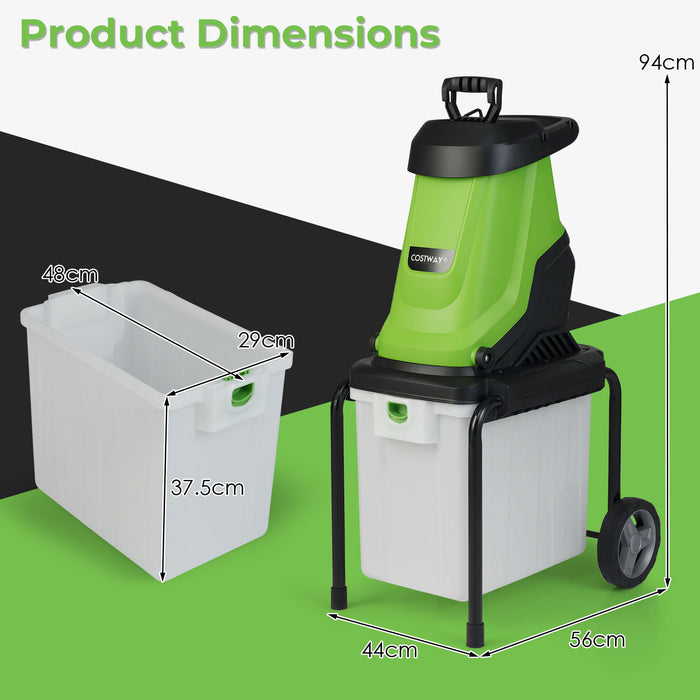 2800 W Electric Wood Chipper with 50 L Collection Bin and Wheels-