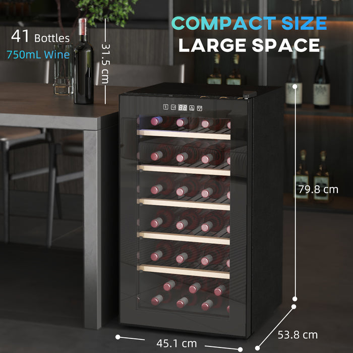 HOMCOM 41 Bottle Wine Fridge, 91 Litre Capacity, 45cm Wine Cooler Fridge with Glass Door, LED Light, Digital Touch Screen, Temperature Control, Freestanding Wine Refrigerator, Black