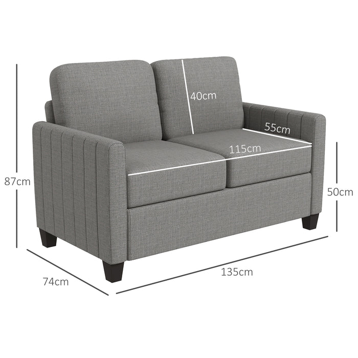 HOMCOM 2 Seater Sofa, Channel Tufted Modern Fabric Couch, Upholstered Loveseat with Spring Cushion, Back Pillow, for Small Space, Living Room, Bedroom, Office, Light Grey