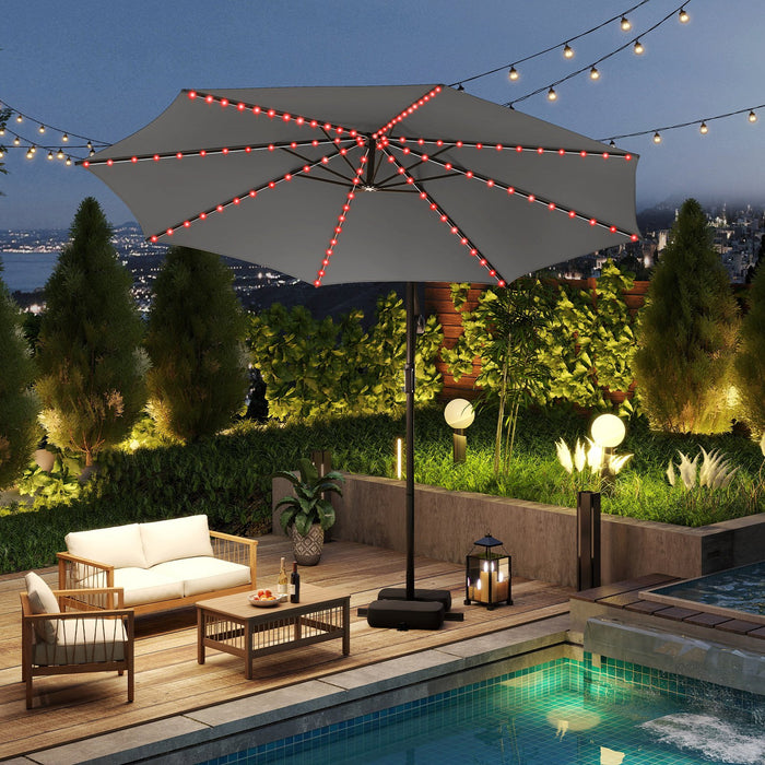 290 cm Solar Offset Hanging Sunshade Umbrella with Base LED Lights for Patio-Beige