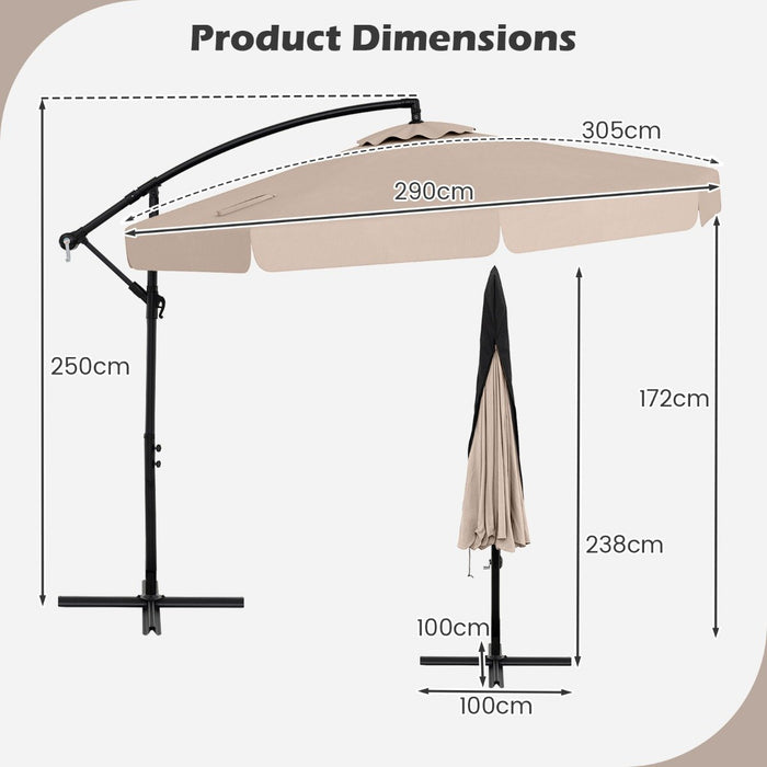 290 cm Patio Cantilever Umbrella with Easy Tilt Adjustment and Ruffled Edge-