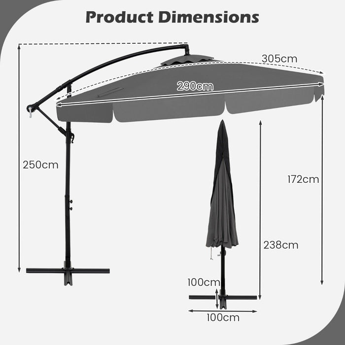 290 cm Patio Cantilever Umbrella with Easy Tilt Adjustment and Ruffled Edge-