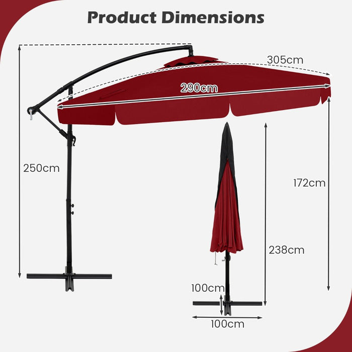 290 cm Patio Cantilever Umbrella with Easy Tilt Adjustment and Ruffled Edge-