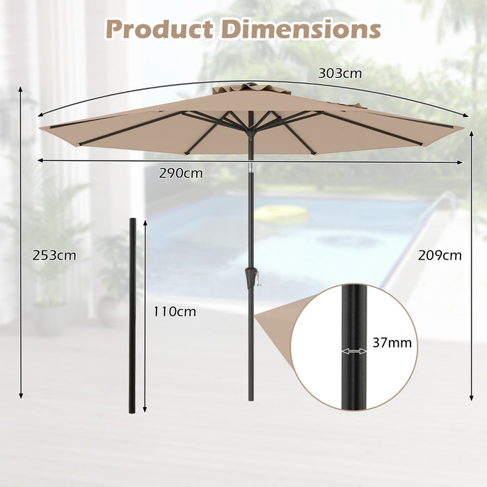 290 CM Patio Umbrella with Crank and 8 Sturdy Ribs for Garden Yard-