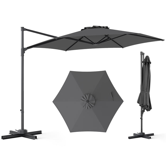 292cm Patio Cantilever Umbrella Large Offset Hanging Umbrella with 360° Rotation-