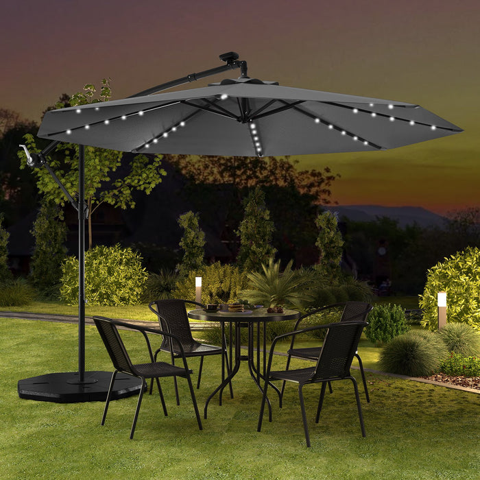 294 cm Solar Patio Offset Umbrella Cantilever Umbrella with 40 LED Lights-Grey