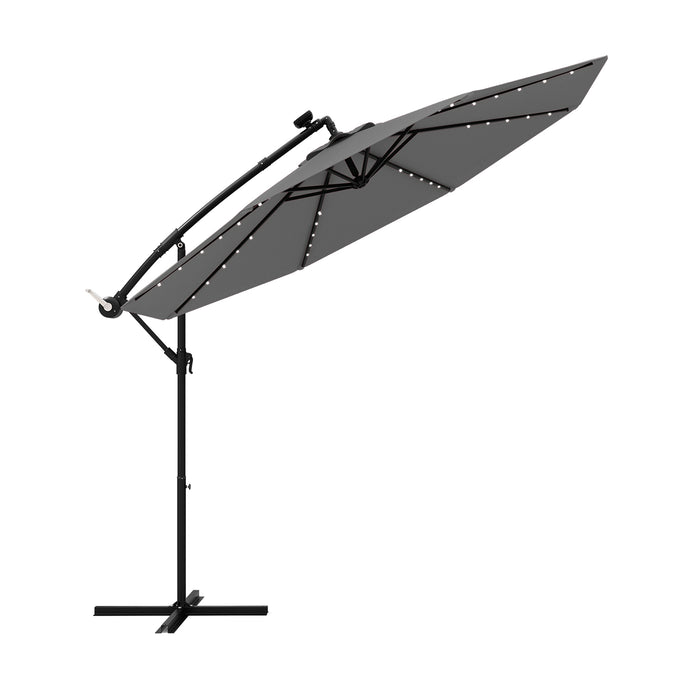 294 cm Solar Patio Offset Umbrella Cantilever Umbrella with 40 LED Lights-Grey