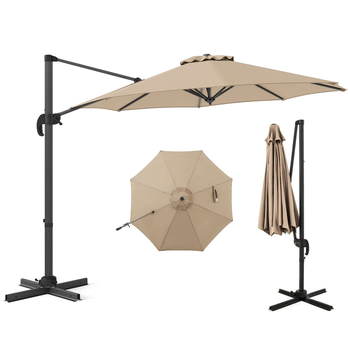 294 x 248 cm Round Outdoor Patio Umbrella Cantilever Umbrella with 360° Rotation for Backyard-