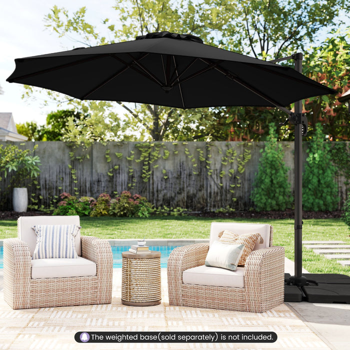 294 x 248 cm Round Outdoor Patio Umbrella Cantilever Umbrella with 360° Rotation for Backyard-