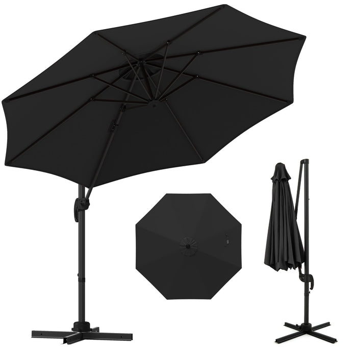 294 x 248 cm Round Outdoor Patio Umbrella Cantilever Umbrella with 360° Rotation for Backyard-