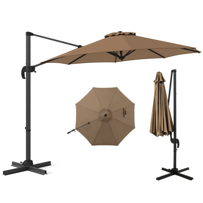 294 x 248 cm Round Outdoor Patio Umbrella Cantilever Umbrella with 360° Rotation for Backyard-