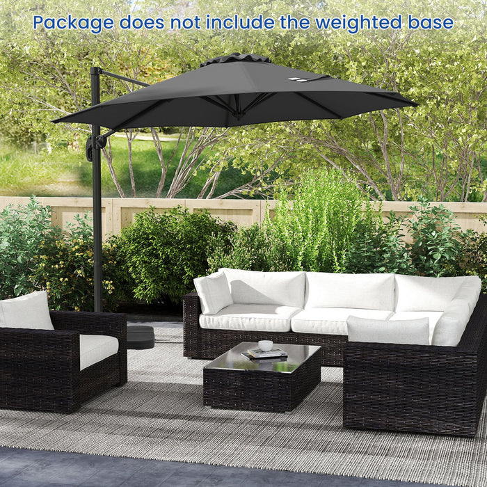 294 x 248 cm Round Outdoor Patio Umbrella Cantilever Umbrella with 360° Rotation for Backyard-