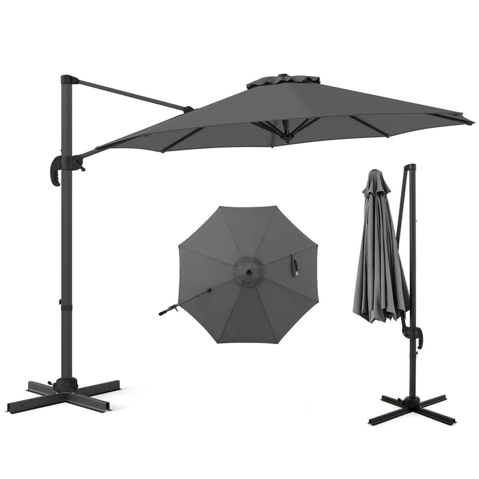 294 x 248 cm Round Outdoor Patio Umbrella Cantilever Umbrella with 360° Rotation for Backyard-