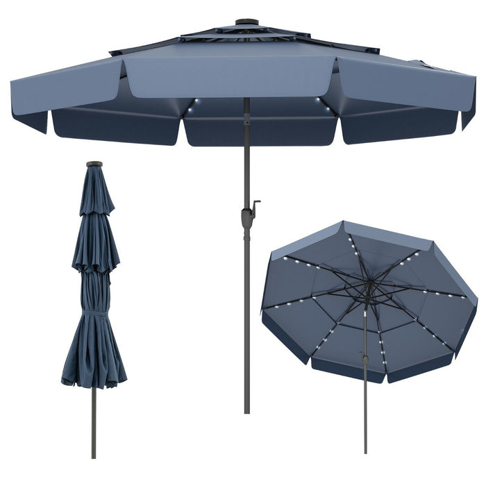 295 cm Solar Patio Umbrella with 32 LED Lights and 3-Tier Vented Top-Tan