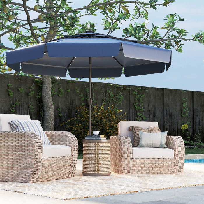 295 cm Solar Patio Umbrella with 32 LED Lights and 3-Tier Vented Top-Tan