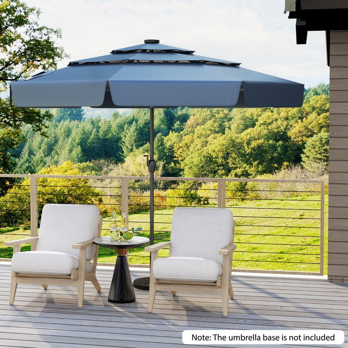 295 cm Solar Patio Umbrella with 32 LED Lights and 3-Tier Vented Top-Tan