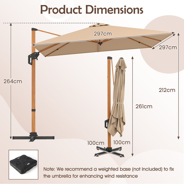 297 cm Outdoor Patio Cantilever Umbrella with 360° Rotation-
