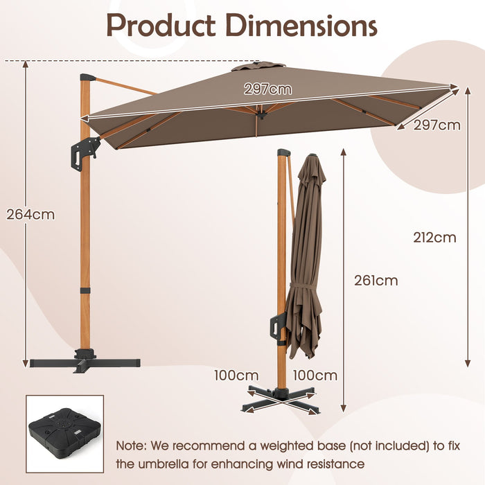 297 cm Outdoor Patio Cantilever Umbrella with 360° Rotation-