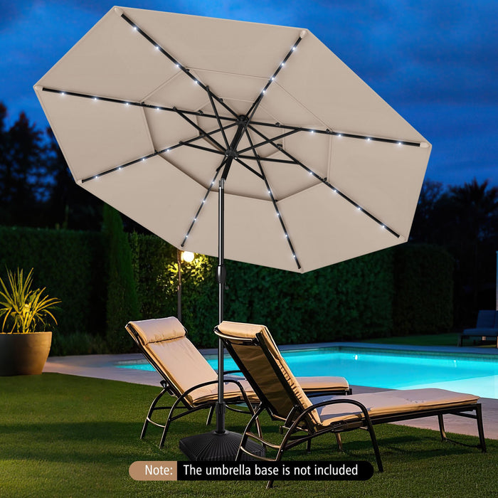 297 cm Solar Patio Umbrella with 32 LED Lights and 3-Tier Vented Top-Grey