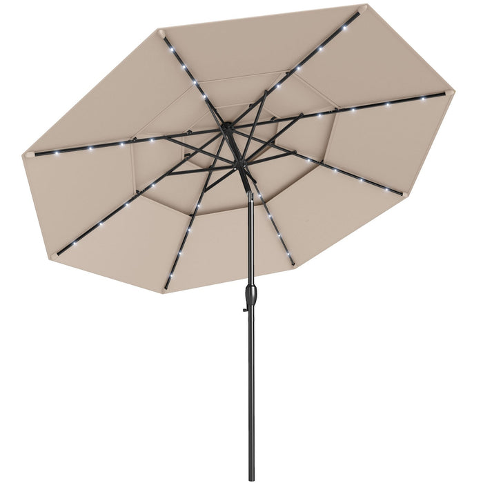 297 cm Solar Patio Umbrella with 32 LED Lights and 3-Tier Vented Top-Grey