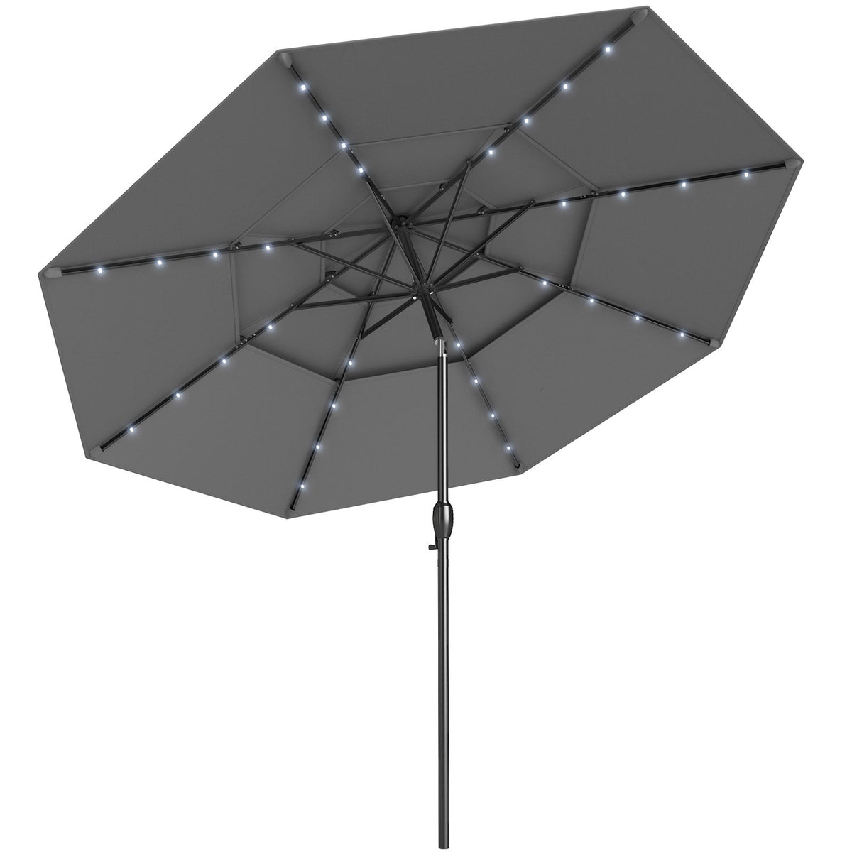 297 cm Solar Patio Umbrella with 32 LED Lights and 3-Tier Vented Top-Grey