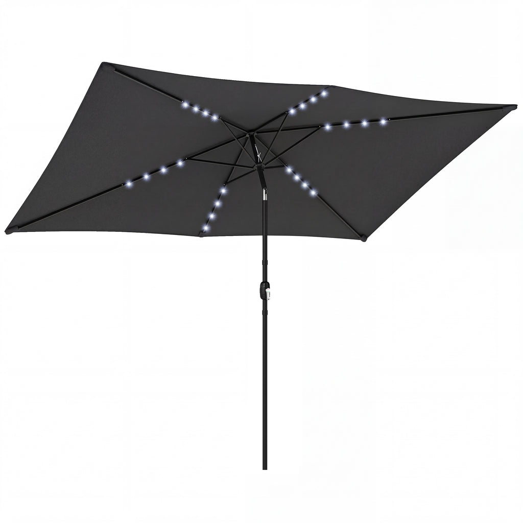 Outsunny 3 x 2 m Garden Parasol Umbrella with LED Solar Light, Parasol Cover, Outdoor Market Patio Umbrella, Black