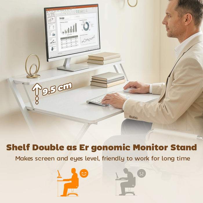 HOMCOM Compact Folding Desk for Small Spaces with Storage Shelf for Home Office, White