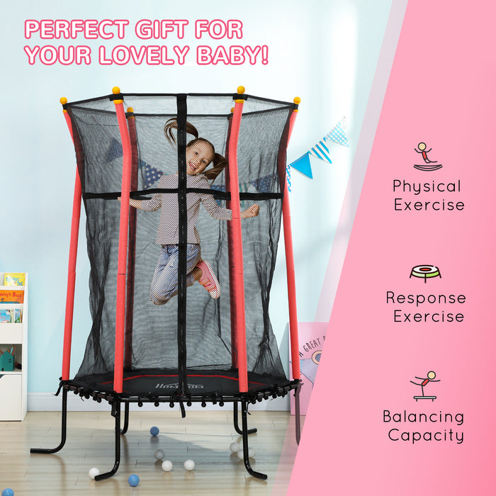 HOMCOM Kids Trampoline Mini Bouncer with Enclosure Safety Net For Ages 3-10 Years - Red