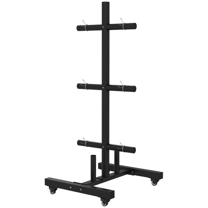 3 Tier Olympic Weight Plate Rack - Heavy-Duty Storage for 2-Inch Plates & Bars with Wheels and Clamps - Ideal for Home Gym Organization