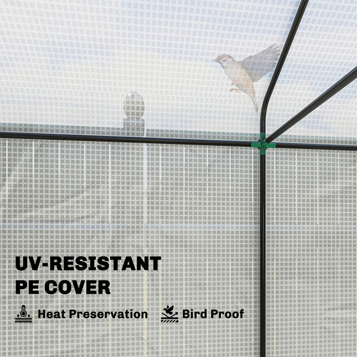 Outsunny Walk-in Greenhouse, Outdoor Tomato Greenhouse with Roll-up Door and Mesh Windows, PE Cover, 200 x 140 x 200cm, White