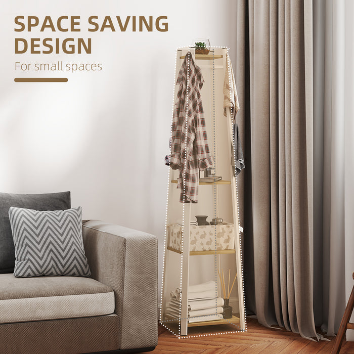 HOMCOM Compact Freestanding Coat Rack -  White/Oak