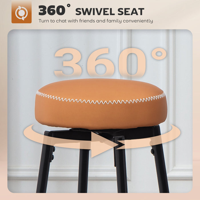 HOMCOM Set of Two Faux Leather Bar Stools - Brown/Black