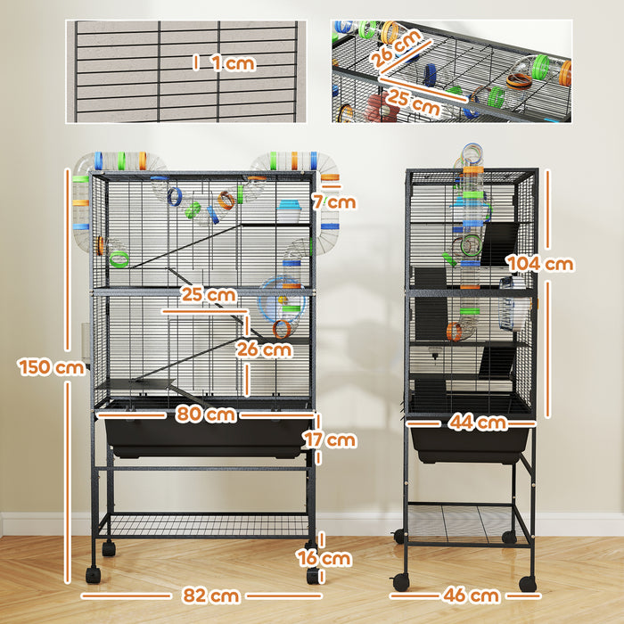 PawHut 5 Tier Large Hamster Cage on Wheels with 17 cm Deep Tray, Storage Shelf for Syrian, Gerbil, Rats