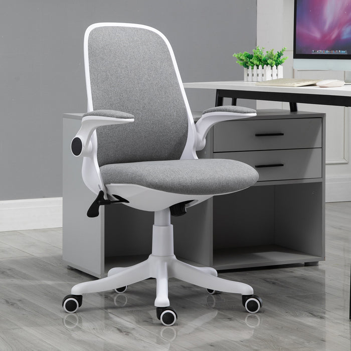 Ergonomic Swivel Chair for Home Office - Breathable Fabric, Adjustable Flip-Up Arms, Computer Desk Chair - Ideal for Study Room, Workstation in Grey