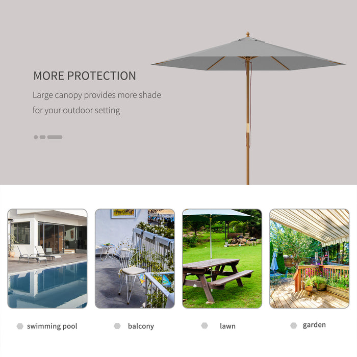 Outsunny 2.5m Wood Garden Parasol Sun Shade Patio Outdoor Wooden Umbrella Canopy Light Grey