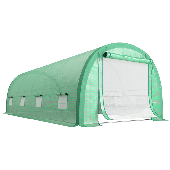 Outsunny 6 x 3(m) Polytunnel Greenhouse with Upgraded Structure, Mesh Door and Windows, 15 Plant Labels, Green