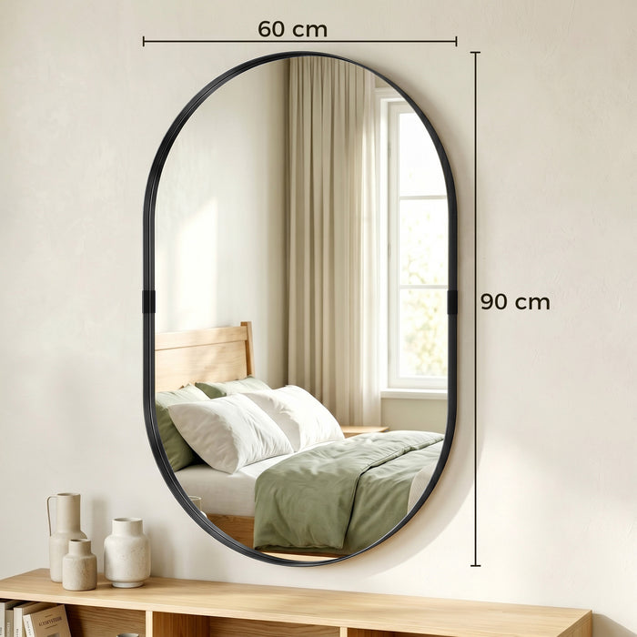 HOMCOM Wall Mirror, Bathroom Mirror with Elevated Aluminium Alloy Frame, 60 x 90 cm, Black