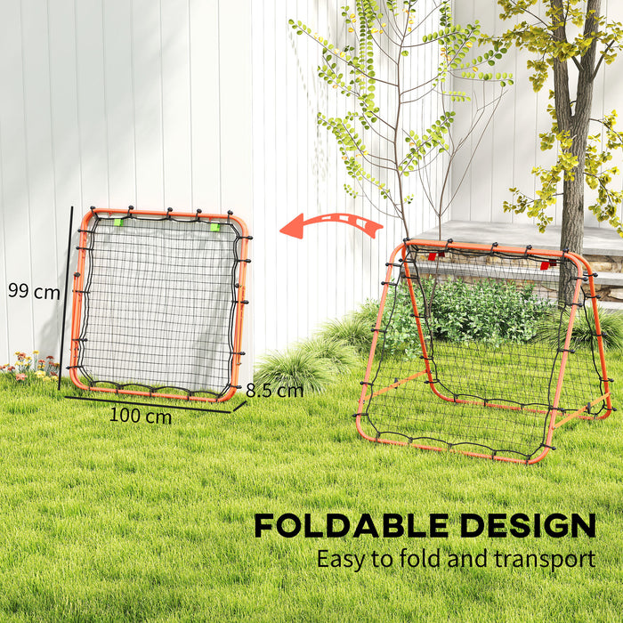 HOMCOM Double Sided Football Rebounder Net, Football Rebound Goal with Five Adjustable Angles, Orange