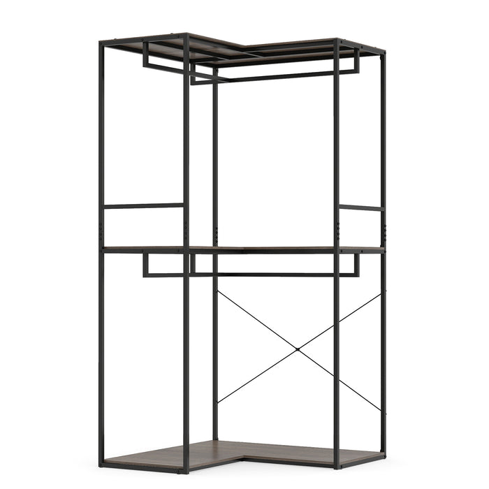 2M L-shaped Coat Rack Unit with 3 Shelves and 4 Rails Open Wardrobe-