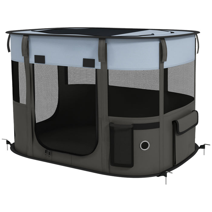Foldable Canine Playpen - Indoor/Outdoor Portable Pet Enclosure with Carrying Case - Ideal for Puppy Play and Training, Grey
