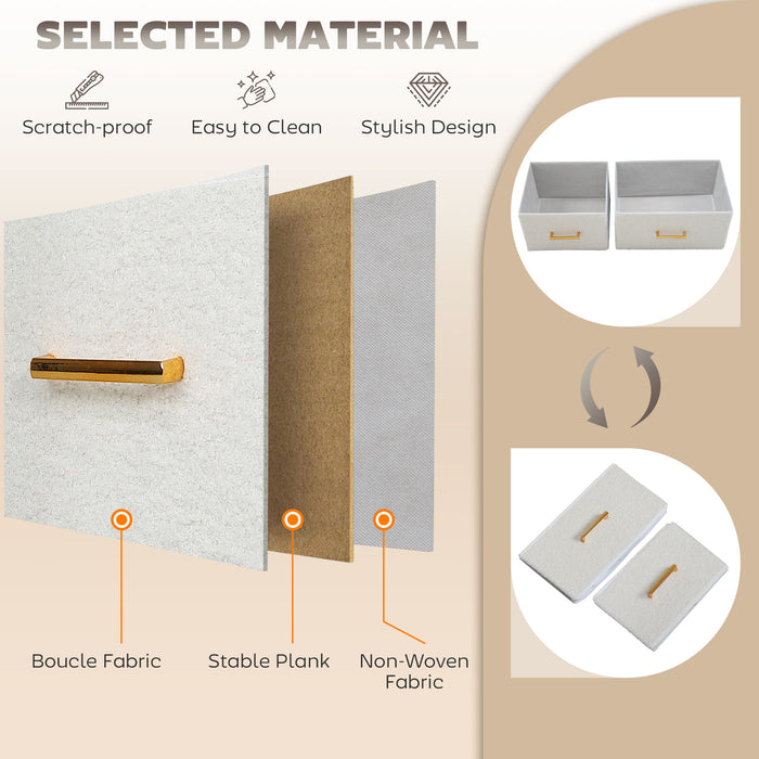 HOMCOM Boucle Chest of Drawers, 8 Fabric Drawers Storage Organiser with Charging Station, 2 USB and 2 AC Ports, Steel Frame, Fabric Dresser for Living Room, Bedroom, Hallway, Cream White