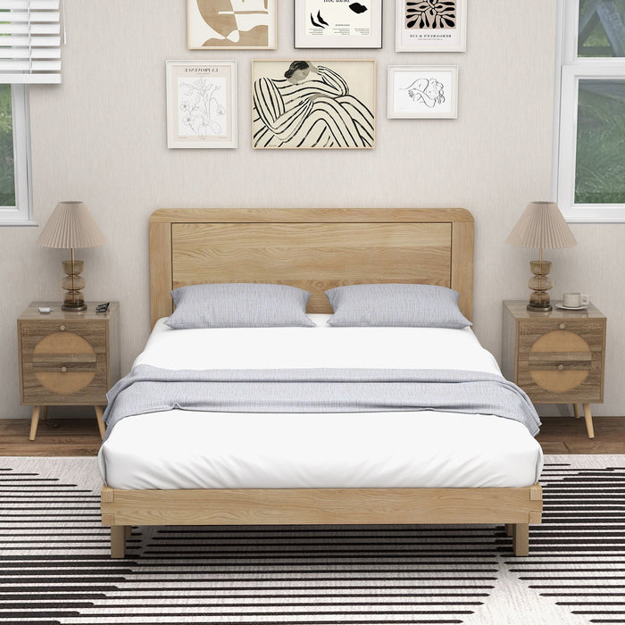 2Pcs Bohemian Style Rattan Nightstand with 2 Drawers-