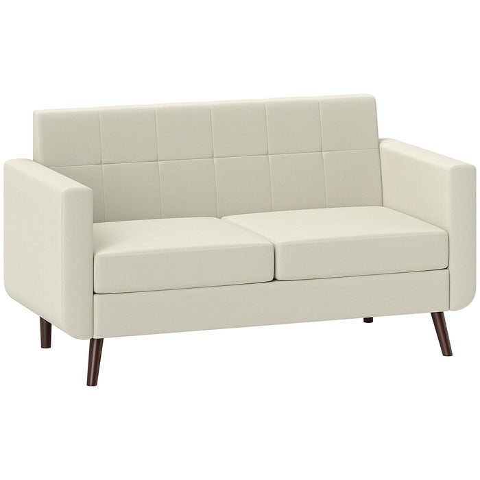 HOMCOM 2 Seater Sofa, Modern Tufted Fabric Couch, Upholstered Loveseat with Wood Legs for Small Space, Living Room, Bedroom, Office, Cream White