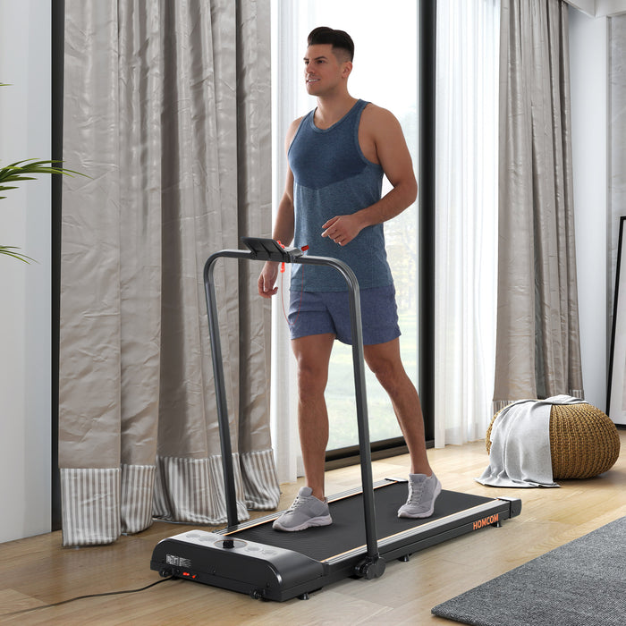 HOMCOM Foldable Walking Treadmill, with LED Display and Wheels, for Home, Office & Fitness Studio, Orange
