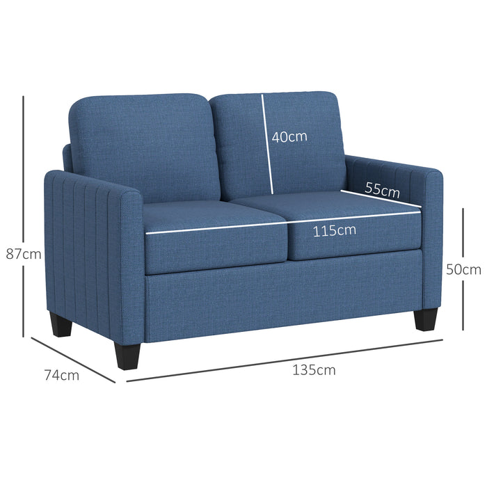 HOMCOM 2 Seater Sofa, Channel Tufted Modern Fabric Couch, Comfy Upholstered Loveseat with Spring Cushion, Back Pillow, for Living Room, Bedroom, Office, Blue
