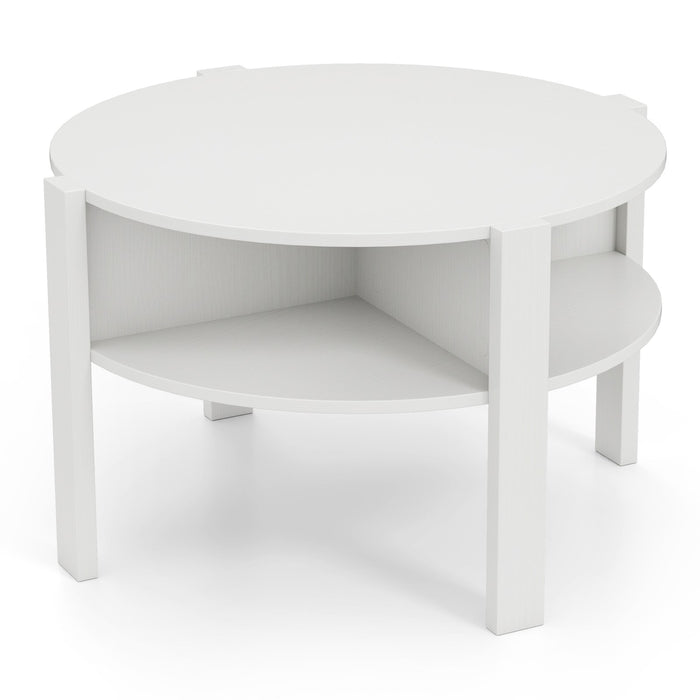 2-Tier Round Coffee Table with 4 Shelves-White
