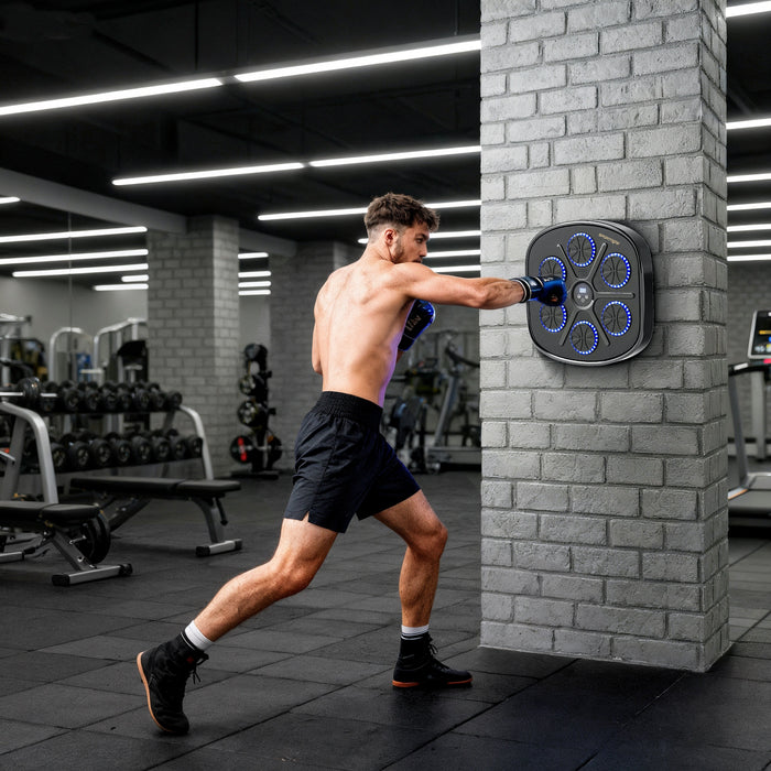 SPORTNOW Music Boxing Machine, Smart Bluetooth Boxing Machine Wall Mounted with 9 Speeds & Modes, LED Lights and Gloves, Punching Pad for Adults, Black