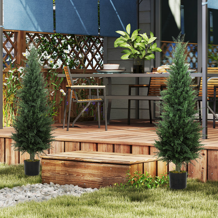 HOMCOM Set of 2 Decorative Artificial Plant, 120 cm Cypress Tree with 638 Leaves in Pot, UV-Resistant Plastic Fake Tree for Indoor Outdoor Home Office